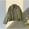 Autumn Women's Green Suede Short Jacket Loose Lapel Zipper Long Sleeve Bomber Coat Female Lady High Street Outwears