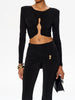 Autumn Women's Sets Solid Regular Long Sleeves O-Neck Skinny 2Pcs (Tops+Pants) Knot Casual Streetwear Folds Suit