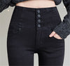 Button Fly Jeans High Waist Front for Women Tummy Control Stretch Denim Black Petite XS - 4XL Dress Pants With Pocket