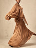 Chic Prom Robe for Women Scarf Collar Lantern Sleeve High Waist Temperament Pleated Evening Dress Female Clothes