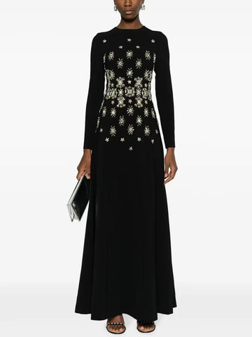 High Street Designer Vestido Women's Long Sleeve Diamonds Beaded Long Maxi Dress