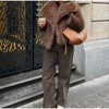 Solid Brown Fluffy Fur Jacket Women's Casual Lapel Loose Long Sleeves Thicken Warm Short Coat Winter Lady Commute Wear