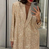 Casual Sequin Jackets Pants Set Women Golden Long Sleeve Lapel Button Wide Leg Pant Autumn Lady Suit Urban Street Loose Sets