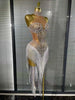 White Golden Color Women Sexy Off the Shoulder Shining Sequins Beading Bodycon Mid-calf Dress Birthday Photoshoot Stage Wear