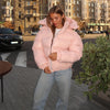 Casual Women's Glossy Hooded Cotton Coats Puffy Stand Collar Zipper Long Sleeve Warm Jackets Winter Lady Down Jacket