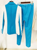 High Street Designer Runway Suit Set Women's Color Block Blazer Flare Pants Suit