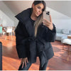 Lace Up Hooded Cotton Coat Women Casual Stand Collar Single Breasted Pocket Loose Warm Coats Lady Winter Street Outwear