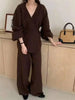 Women's Knit 2 Piece Set Lace-up Gathered Wast Cardigan Coats High Waist Wide Leg Pants Winter 26C1023
