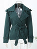 Solid Lace Up Short Windbreaker Women Elegant Full Sleeve Button Loose Chic Trench Coat Office Lady Daily Commute Outwear