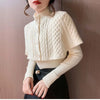 Temperament Cape Knit Two Piece Set Women V Neck Long Sleeve Pullover Sweater Stand Collar Knit Cardigan Shawl Suits