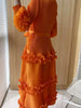 Elegant Women Pleated Dress O Neck 3D Floral Long Sleeves Fungus Spliced Design A-line Dresses Party 2AA1375