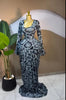 Women Floral Tie Dye Print Stacked Ruched Long Sleeve A-line Maxi Long Dress Birthda Party Education Dresses