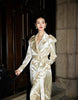 Spring Autumn Long Shiny Flowy Soft Satin Trench Coat for Women Belt Double Breasted Elegant Designer Closthes