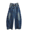 Autumn Style American Buttoned Denim Women's Pants High Street Loose Distressed Full Length Pants