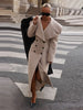 Women Oversized Lapel Woolen Long Coat Double Breasted Slim Waist Maxi Overcoat Elegant Autumn Winter Street Daily Outerwear
