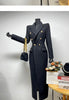 Women's Black Long Wool Coat Autumn Winter Tweed Jacket Lapel Double-Breasted Elegant Fitted Long Outerwear