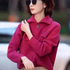 100% pure cashmere cardigan in autumn and winter women's Polo collar cashmere rose red coat knitted hooded sweater