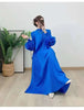 Wine Red Pleated Dress For Women Flower Sleeves Female Evening Party Elegant Clothing Ladies 2DB1827