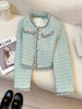 Blue Short Quilted Shoulder Pad Jacket Women's Style Korean Name Brand Autumn