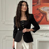 Satin Knot Button Short Coat Women Retro Full Sleeves Waist Cinching Single Breasted Coats Lady Spring Daily Wear