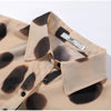 Women Chic Vacation Outfits Leopard Print Sheer Chiffon Shirt Casual Turn-down Collar Mini Dress & Detachable Scarf