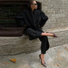 Edgy Stand Collar Woolen Women Coat Street Loose Long Sleeve Button Black Female Jacket Casual Autumn Winter Lady Outwear