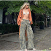 Printed Curved Wide Leg Denim Jeans High Waist Seam Detail Casual Women All-match Long Pants Autumn Chic Outfits