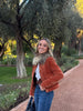 Chic Orange Velvet Lapel Short Jacket Women Solid Loose Single Breasted Full Sleeves Pockets Jackets Lady Casual Daily Wear