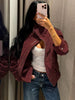 Solid Faux Suede Jackets Women's Stand Collar Full Sleeves Zip Cropped Coat Autumn Winter Lady Casual Outerwear