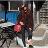 Fleece Women's Jacket Coat Deer Print Half Zip Pullover Jacket Color Block Collar Long Sleeve Cropped Chic Outerwear For Ladies