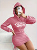 Women's Casual Long Sleeved Solid Color Pattern Short Hooded Dress Short Skirt, Suitable for Daily Outdoor Wear