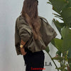 Casual Chic Green Bomber Jackets Women Long Sleeve Zipper Loose Coats Autumn Winter Streetwear Outwears