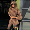 Retro Suede Coats High-waist Shorts Set Women's Plaid Full Sleeves Short Zipper Jackets Autumn Winter Ladies Outwear