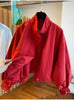 Women's Red Stand Collar Jacket, Casual Loose Fit Zip Up Outerwear with Drawstring Cuffs, Short Thin Coat for Autumn Spring
