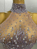 Sexy Sparkly Silver Rhinestone See Through Mesh Long Dress Women Evening Birthday Party Bar Stage Show Costume