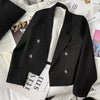 Women's Double Breasted Cropped Blazer Casual Office Wear Solid Color Suit Jacket Woman Spring Slim Fit Long Sleeve Blazers