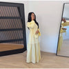 Solid Color Loose Fit Flare Sleeve Tiered Dress Crew Neck Ruffle Hem Pleated Long Maxi Dresses Spring Chic Casual Outwear