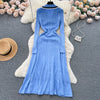 Autumn Winter Wear Dress Women Polo Single Breasted Pocket Design Bodycon Knitting Temperament Sweater Long Dresses