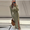 Casual Glossy Fitted Button‑Detail Jacket Skirt Set Lapel Collar Long‑Sleeve Autumn Women Outfit Warm Lady Two‑Piece Suit