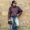 Black Jacket Women's Coat Faux Leather Jacket Outerwears Demi-Season Bomber Moto Biker Zipper Jacket High Neck Short Coat