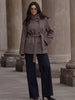 Women Black Belted Double Breasted Coat High Neck Long Sleeve Tailored Fit Elegant Jacket Winter Office Casual Outerwears