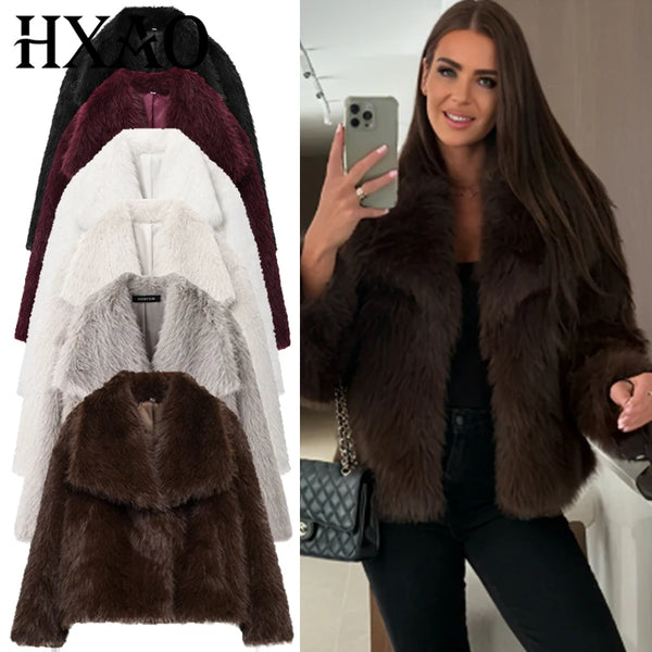 Women's Fur Coat Brown Artificial Fur Coat Women Winter Coats Fluffy Cropped Outerwears Hair Coat Warmth Plush Jackets