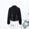 Black Sequined Jacket Lapel Neck Dull Sleeve Zipper Pocket Coat Spring Autumn Female High Street England Style Outewear