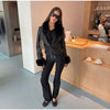 Women's Fur Patchwork Leather Jackets Furry Collar Slim Buttons Full Sleeve Female Coat Autumn Lady Street Outerwear
