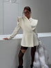 Cold Shoulder Blazer Women Elegant Double Breasted V-neck Long Sleeve Waist-Closed Jackets Spring Streetwear Lady