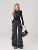 Women Y2k American Retro Mutil Pockets Cargo Jeans American Vintage Gyaru 2000s Aesthetic Grunge Jeans Straight Denim Pants