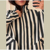 Vertical Stripe Two Piece Outfit Stand Collar Zip Up Jacket Elastic Waist Wide Leg Pants Loose Women Casual High Street Set