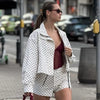 Polka Dot Bomber Jacket Women's Jackets Demi-Season Oversized Long Sleeve Top Outerwear Aviator Plus Size Zip Up Crop Coats
