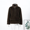 Women Dark Brown Faux Fur Coat Stand Neck Zipper Loose Solid Pullover Spring Chic Lady Casual High Street Outwear