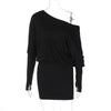 Women's Off-Shoulder Mini Dress Long Sleeve Oblique Neck Bodycon Sexy Short for Party Club Fall Winter